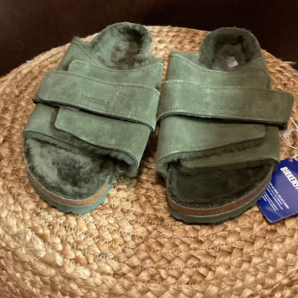 Birkenstock Kyoto Shearling Suede Leather Slides